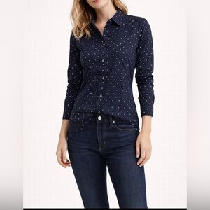 Tommy Hilfiger Women’s Navy Polka Dot Button Down Shirt XS EUC